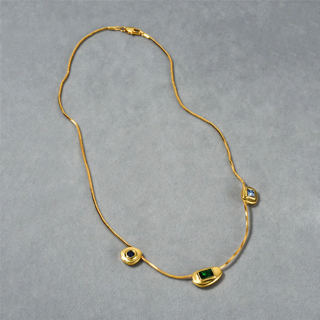 Emerald Orbit 18K Gold-Plated Brass Snake Chain Necklace - Image 4