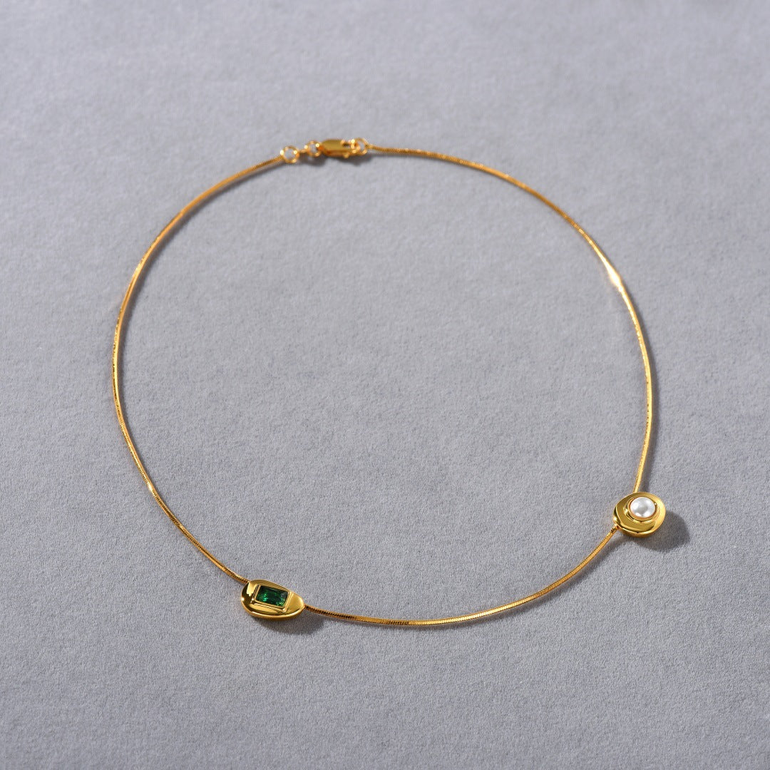 Emerald Orbit 18K Gold-Plated Brass Snake Chain Necklace - Image 5