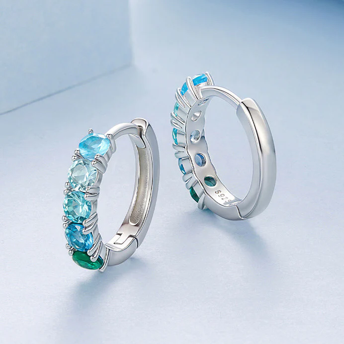 “Emerald Tide” S925 Sterling Silver Gradient Green Huggie Earrings - Image 3