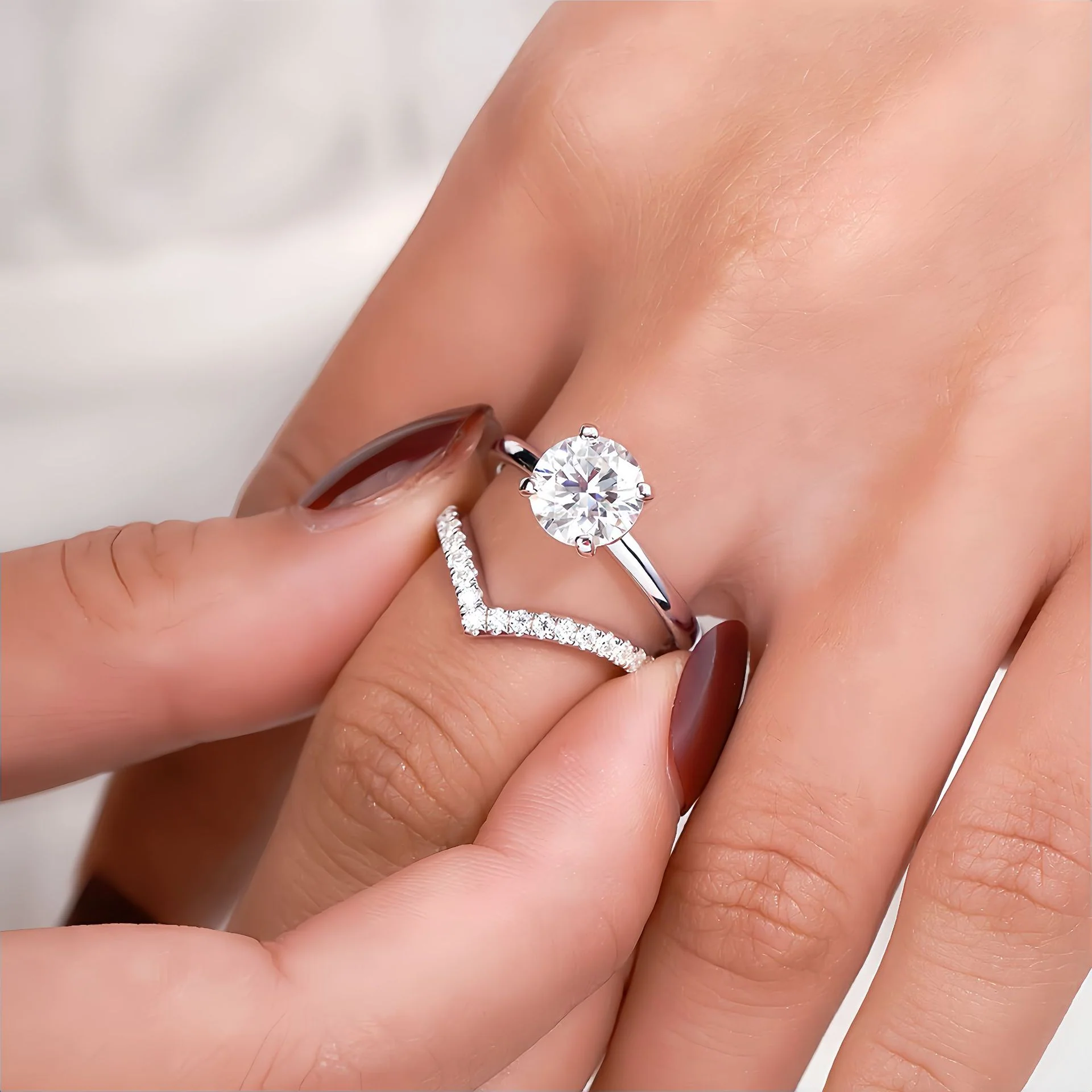 "Eternal Duo" 925 Sterling Silver 3-Carat Zircon Ring Set (Plated in 18K White Gold) - Image 4