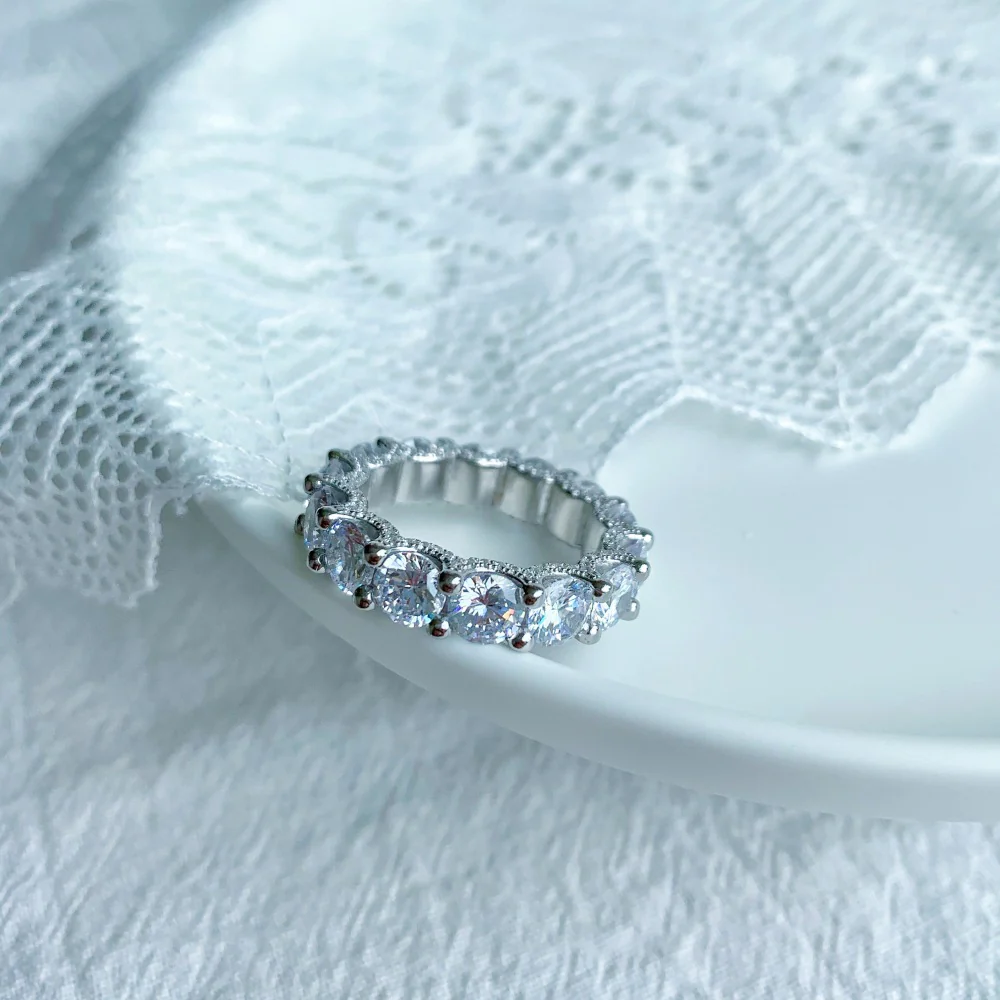 “Eternal Radiance” 925 Sterling Silver Full Eternity Pavé Band Ring - Image 4