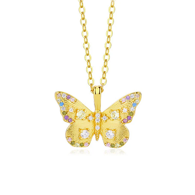 “Etherea Butterfly” 925 Sterling Silver Multicolor Zircon Butterfly Necklace