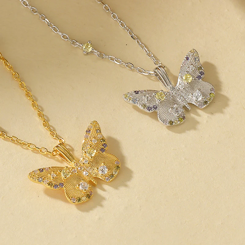“Etherea Butterfly” 925 Sterling Silver Multicolor Zircon Butterfly Necklace - Image 3