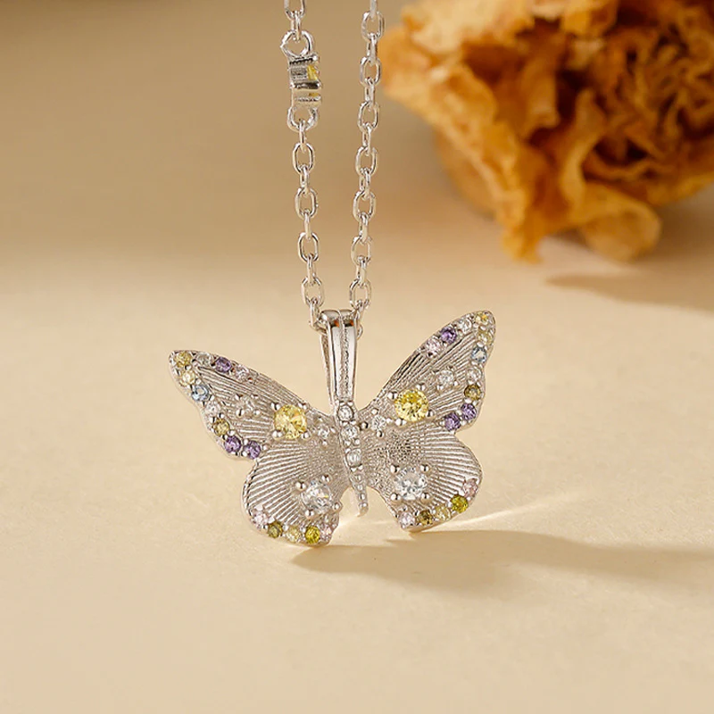 “Etherea Butterfly” 925 Sterling Silver Multicolor Zircon Butterfly Necklace - Image 4