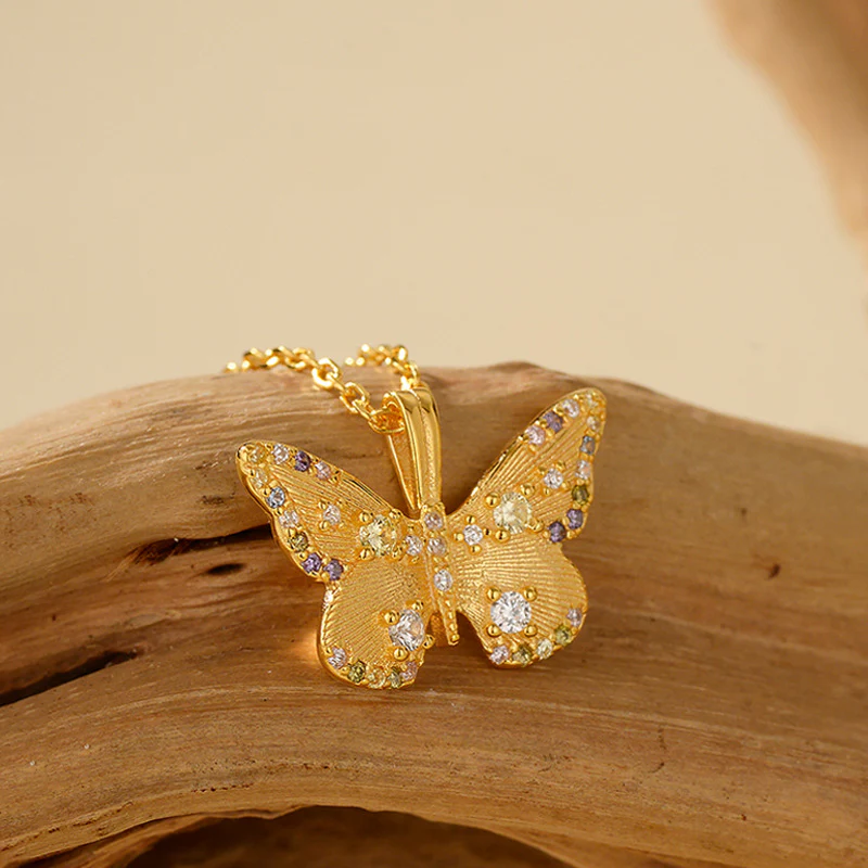 “Etherea Butterfly” 925 Sterling Silver Multicolor Zircon Butterfly Necklace - Image 5