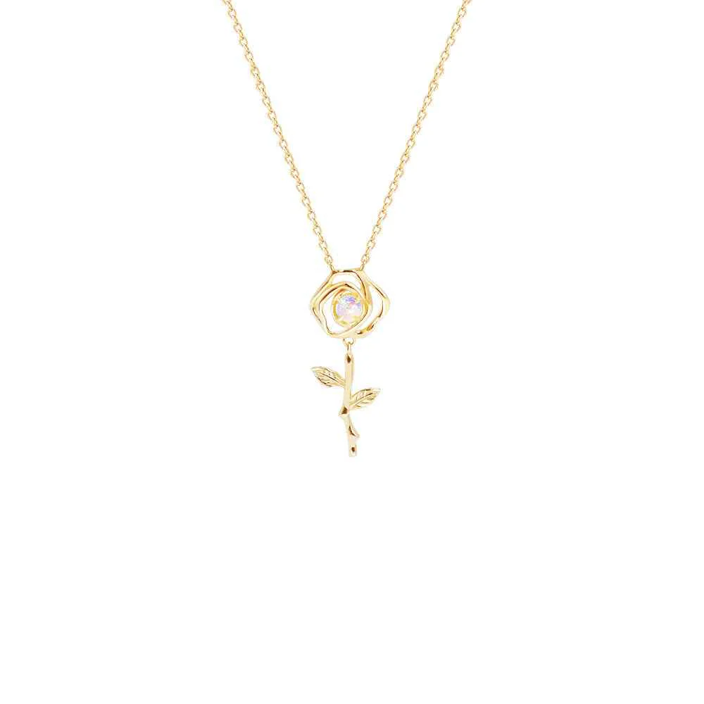 “Ethereal Rose” 925 Sterling Silver Iridescent Crystal Rose Pendant Necklace