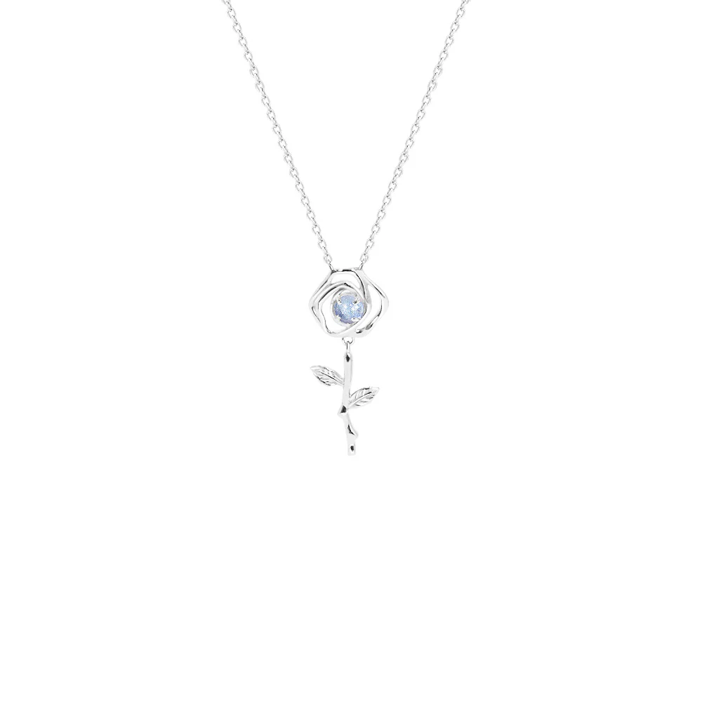 “Ethereal Rose” 925 Sterling Silver Iridescent Crystal Rose Pendant Necklace - Image 3