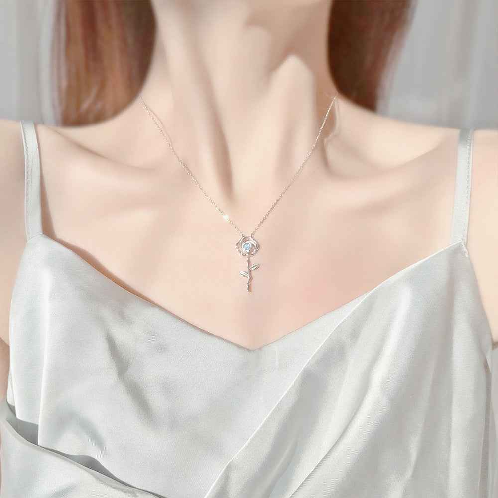 “Ethereal Rose” 925 Sterling Silver Iridescent Crystal Rose Pendant Necklace - Image 4
