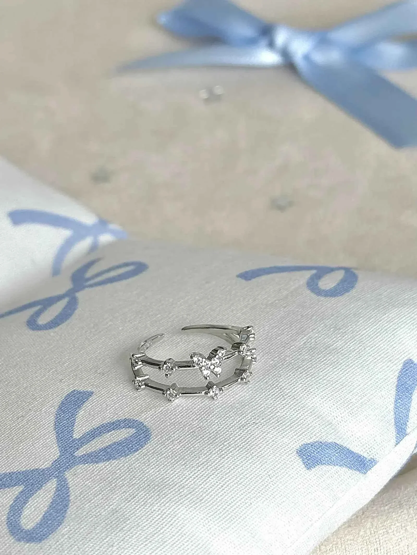 "Feather Veil" 925 Sterling Silver Double-Band Butterfly Ring with Artificial Gems - Delicate, Sparkling, and Luxe - Image 4