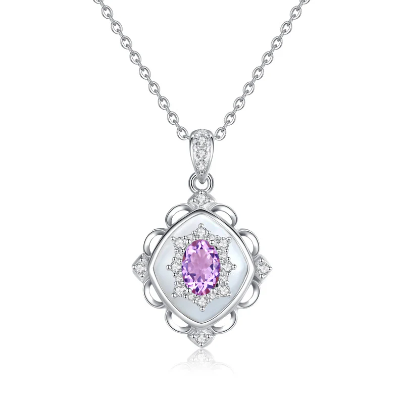 "Floating Light Palace" 925 Sterling Silver Retro Crystal Necklace with Mother-of-Pearl - Elegant and Regal - Image 7