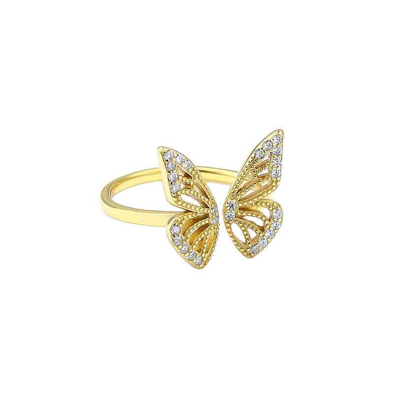 "Flutter Gleam" 925 Sterling Silver Pavé Butterfly Open Ring - Image 5