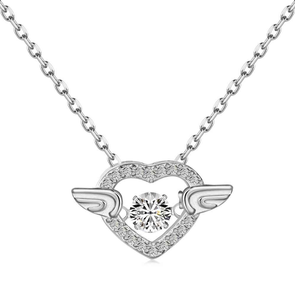 "Fluttering Heart" 925 Sterling Silver Winged Dancing-Heart Necklace - Image 3