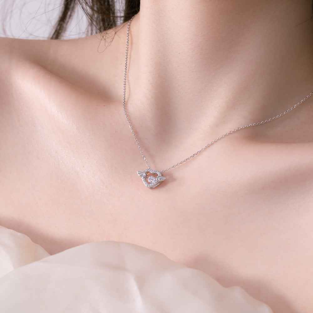 "Fluttering Heart" 925 Sterling Silver Winged Dancing-Heart Necklace - Image 4