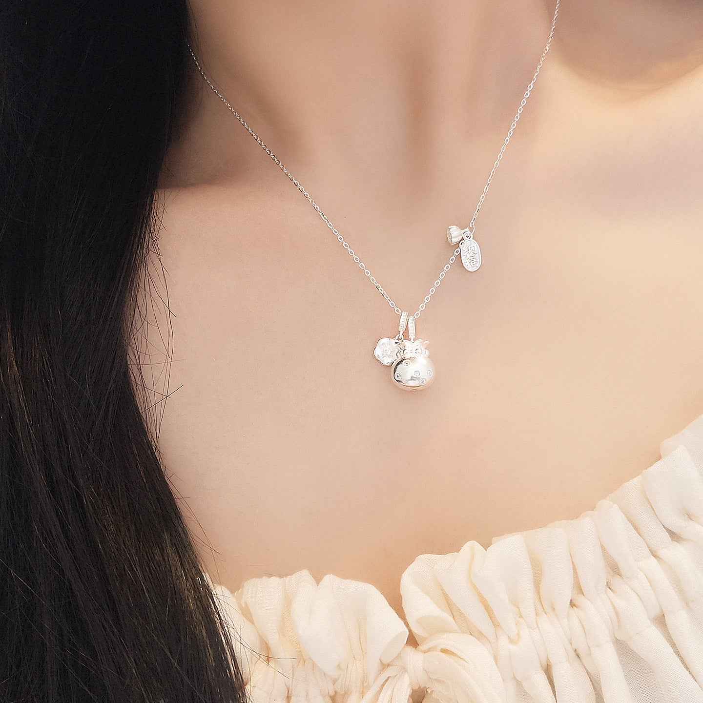 “Fortune Bloom” S925 Sterling Silver Lucky Pouch Necklace - Image 2