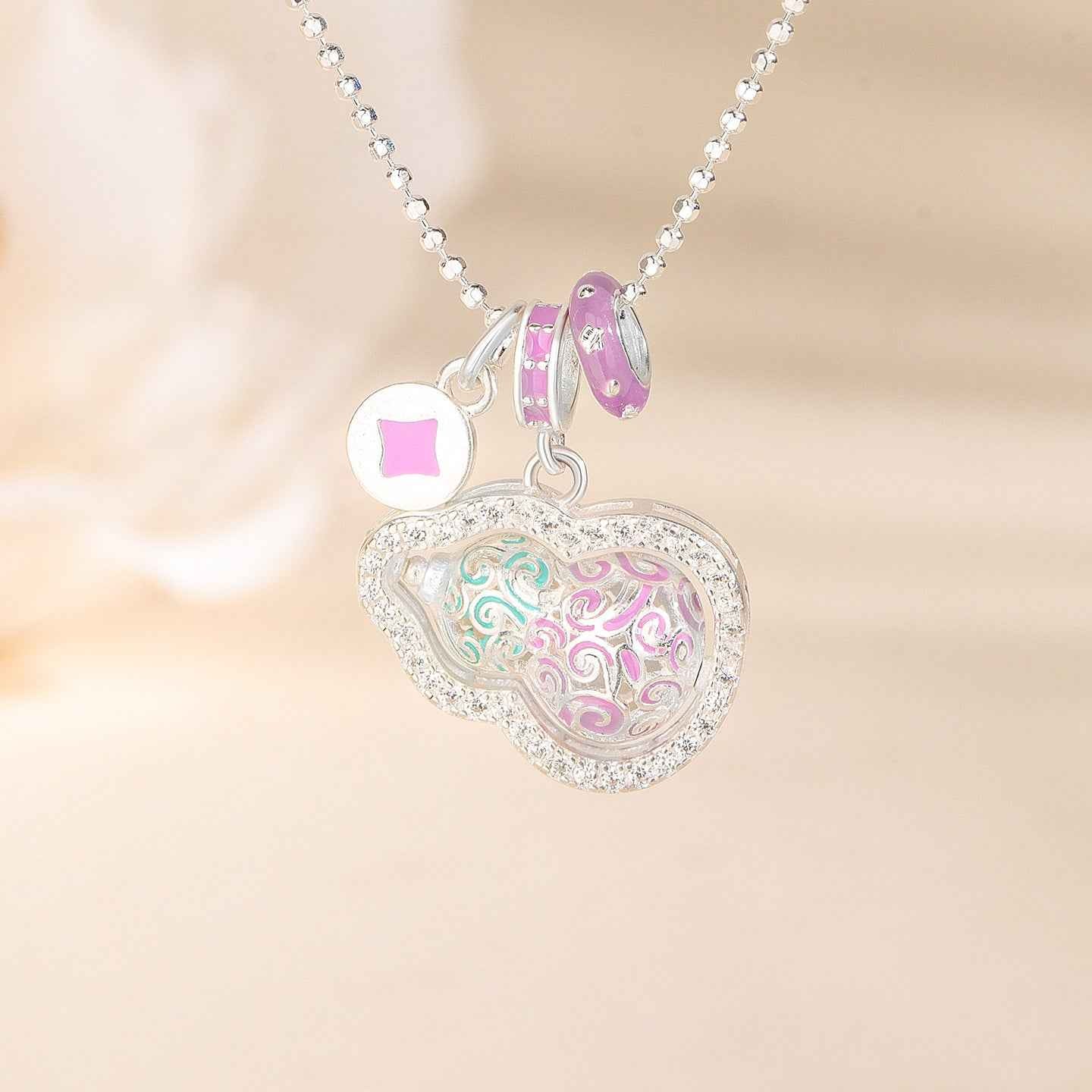 “Fortune Gourd” 925 Sterling Silver Enamel Lucky Gourd Necklace - Image 6