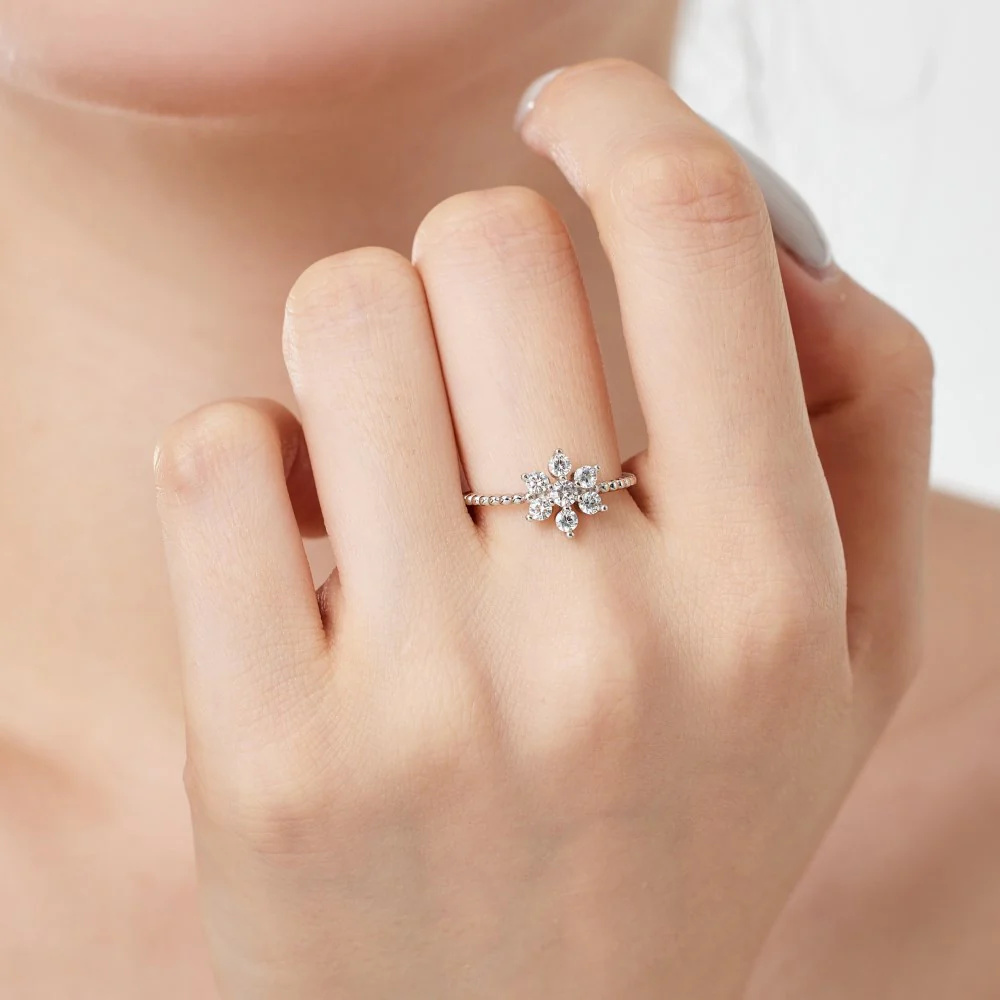 “Frost Étoile” S925 Sterling Silver Snowflake Zircon Jewelry Set (Necklace, Earrings & Ring) - Image 6
