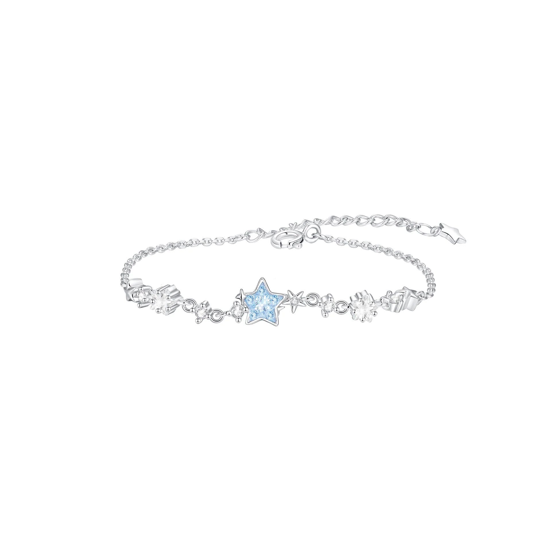 “Frosted Luna” S925 Sterling Silver Icy Blue Moon & Star Tassel Jewelry Set - Image 4