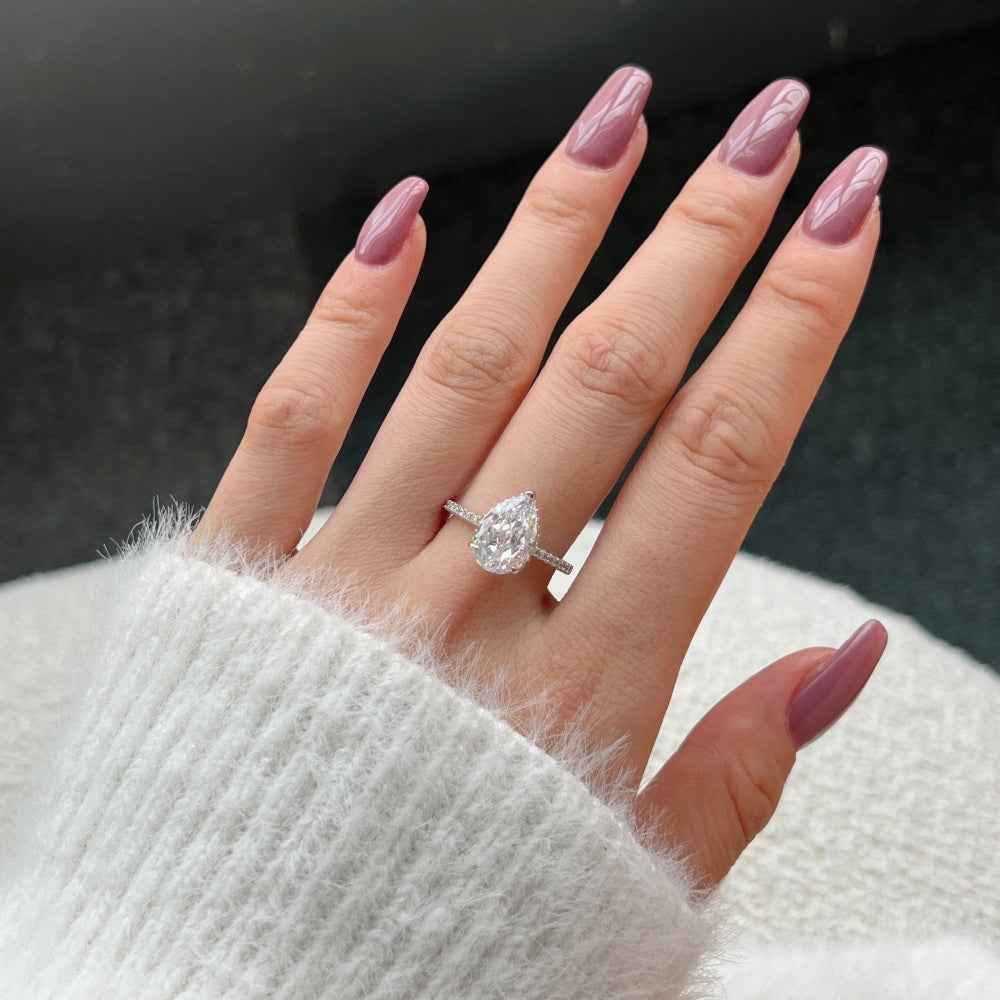 “Frosted Tear” 925 Sterling Silver Ice-Cut Pear Ring - Image 2