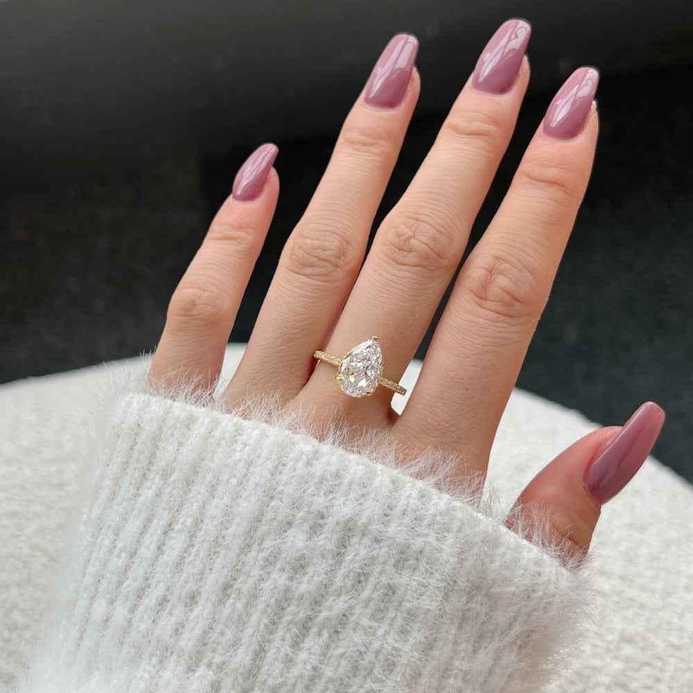 “Frosted Tear” 925 Sterling Silver Ice-Cut Pear Ring - Image 3