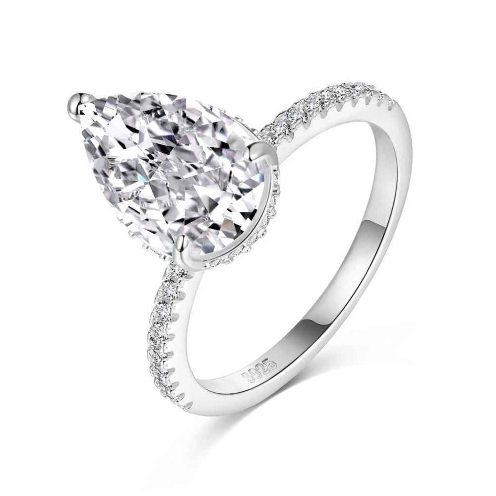 “Frosted Tear” 925 Sterling Silver Ice-Cut Pear Ring - Image 4