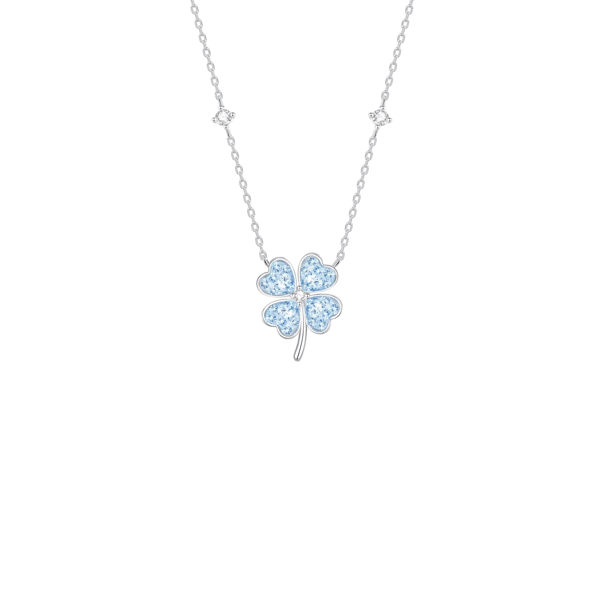 “Frozen Clover” S925 Sterling Silver Crystal Four-Leaf Clover Necklace