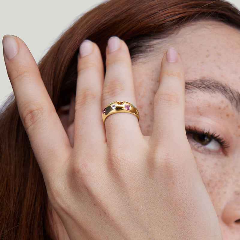 "Gem Symphony" 18K Gold / Platinum-Plated 925 Sterling Silver Multi-Color Zircon Ring - Image 2