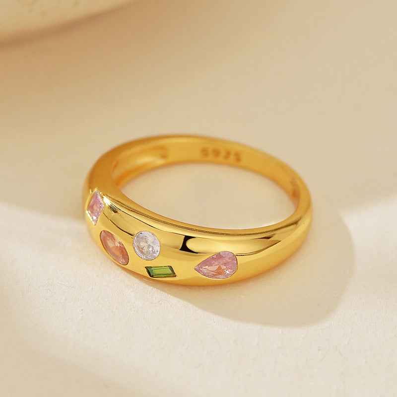 "Gem Symphony" 18K Gold / Platinum-Plated 925 Sterling Silver Multi-Color Zircon Ring - Image 4