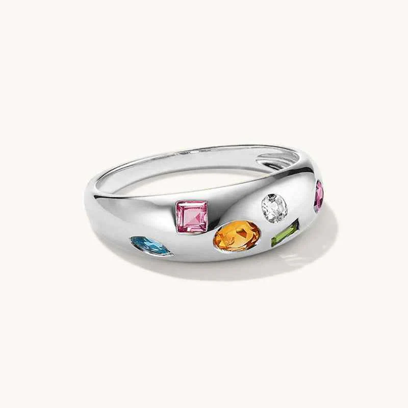 "Gem Symphony" 18K Gold / Platinum-Plated 925 Sterling Silver Multi-Color Zircon Ring - Image 5