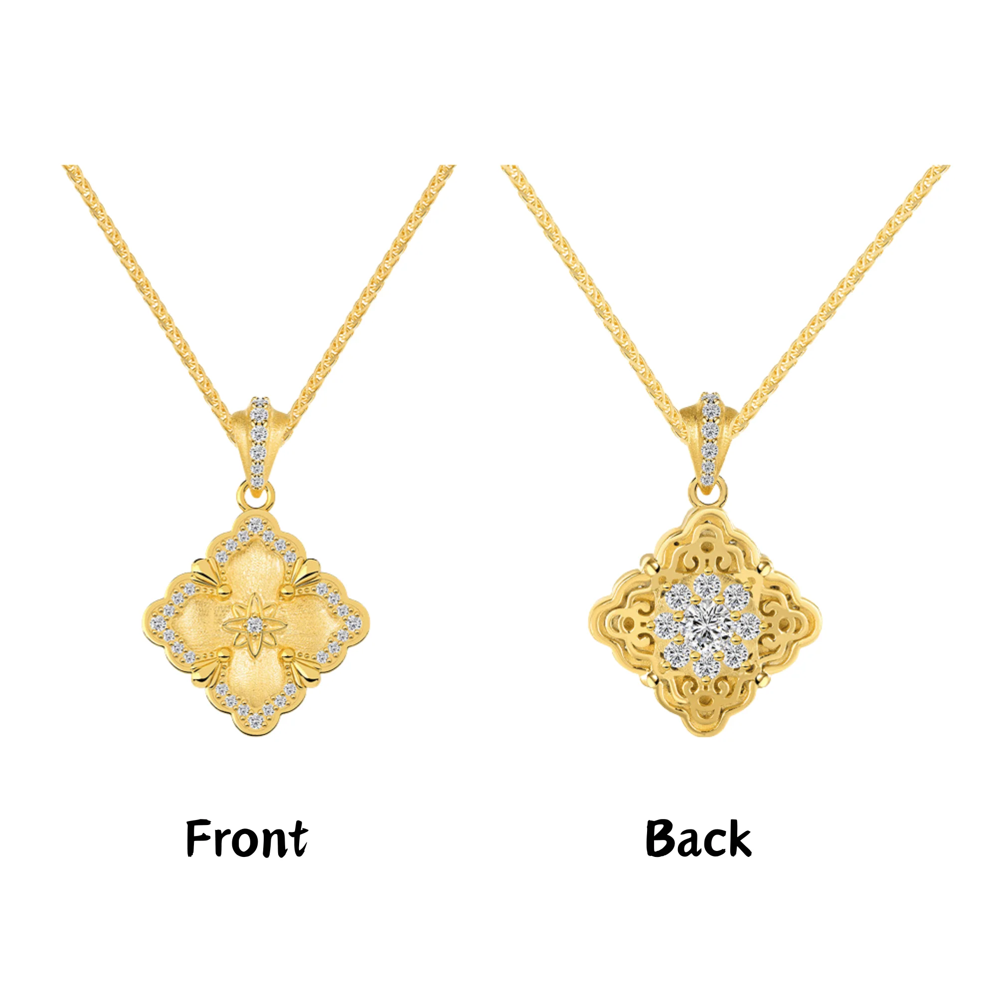 "Gilded Bloom" 925 Sterling Silver Filigree Clover Necklace & Ring Set - Image 5