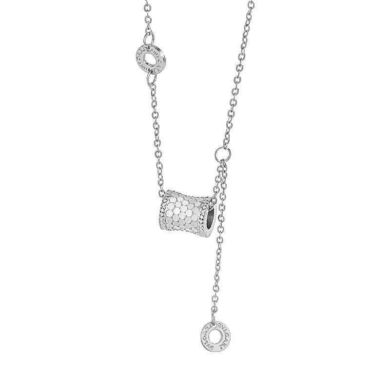 āGilded Curveā 925 Sterling Silver Textured Barrel Pendant Necklace - Image 3