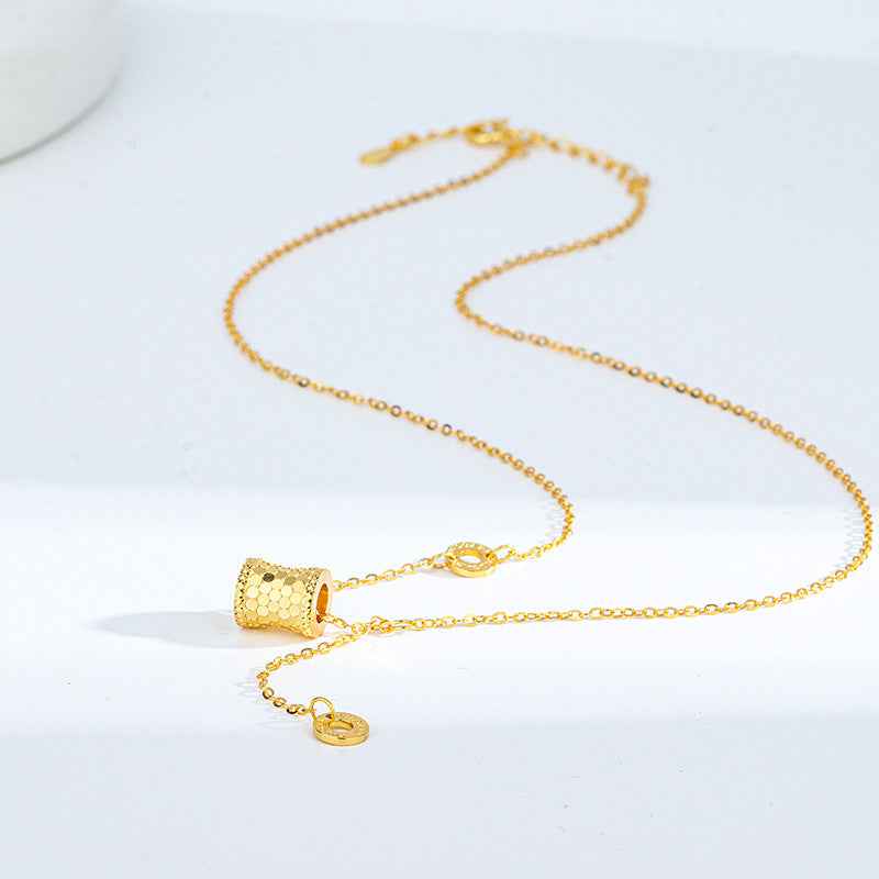 āGilded Curveā 925 Sterling Silver Textured Barrel Pendant Necklace - Image 5