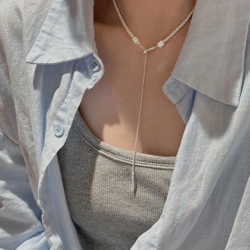 "Gleam Slide" S925 Sterling Silver Adjustable Necklace - Image 3