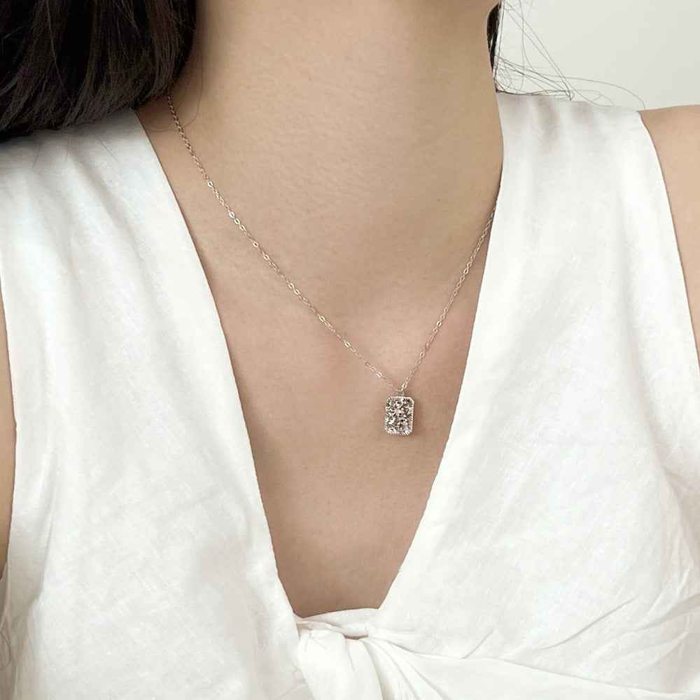 “Gleam Square” 925 Sterling Silver Textured Rectangle Pendant Necklace - Image 2