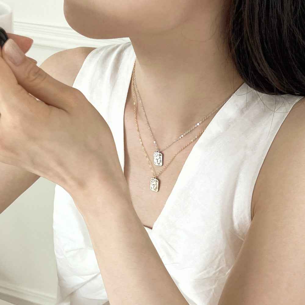 “Gleam Square” 925 Sterling Silver Textured Rectangle Pendant Necklace - Image 5