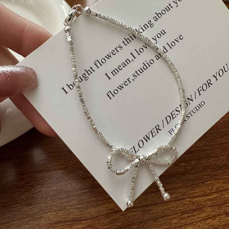 "Glitter Bow" 925 Sterling Silver Fragmented Chain Necklace & Bracelet - Image 4