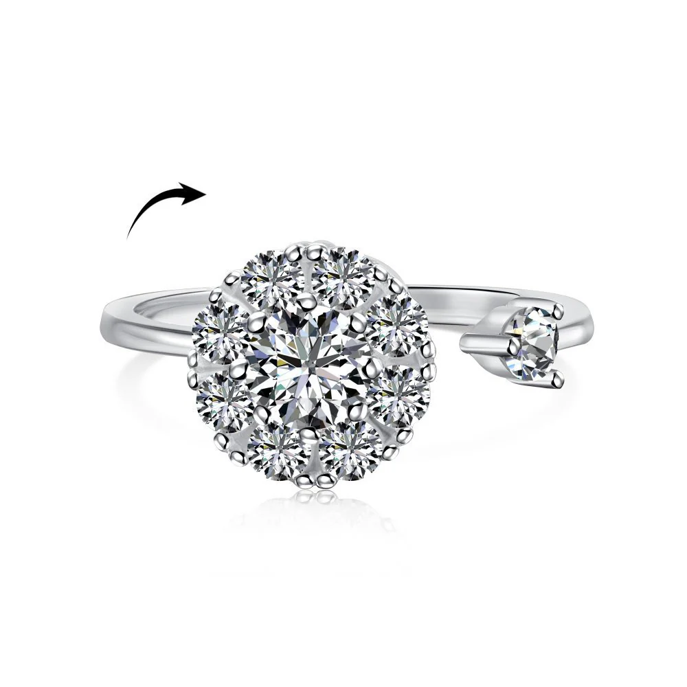 “Golden Bloom Whisper” 925 Sterling Silver Rotating Halo Open Ring - Image 3