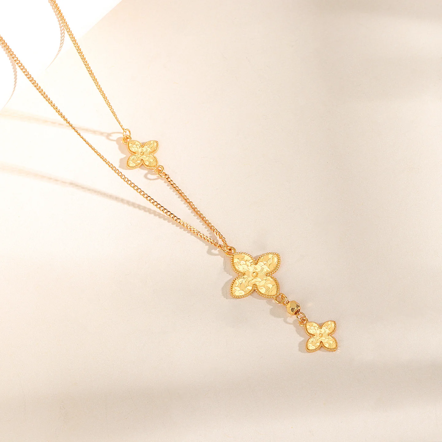 “Golden Clover Cascade” S925 Sterling Silver Clover Necklace - Image 3