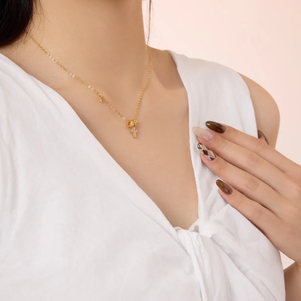 “Golden Faith Mark” 925 Sterling Silver 5A Cubic Zirconia Cross Necklace - Image 3