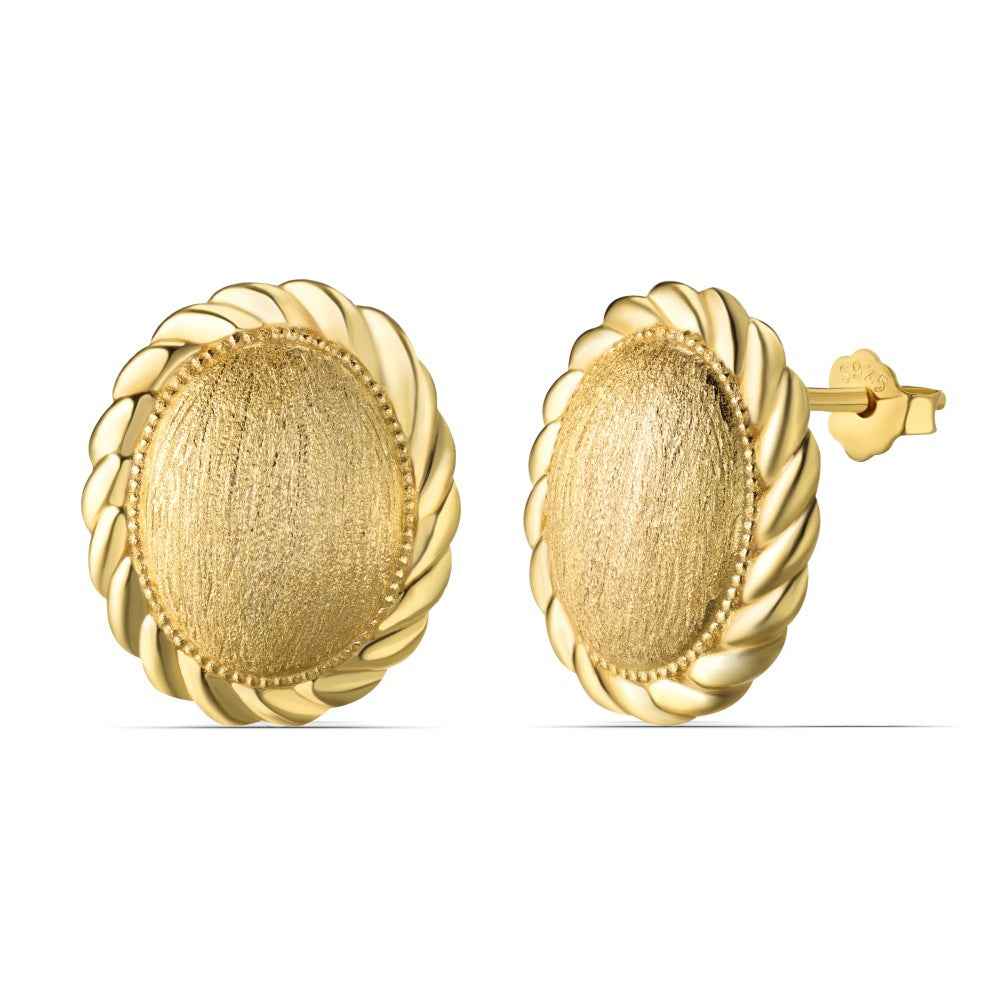 "Golden Weave" 925 Sterling Silver Brushed Oval Necklace & Stud Earring Set - Image 4