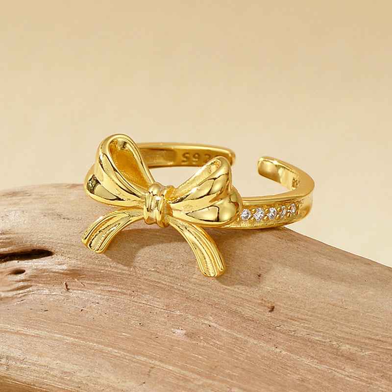 "Grace Bow" 925 Sterling Silver Pavé Ribbon Ring - Image 3