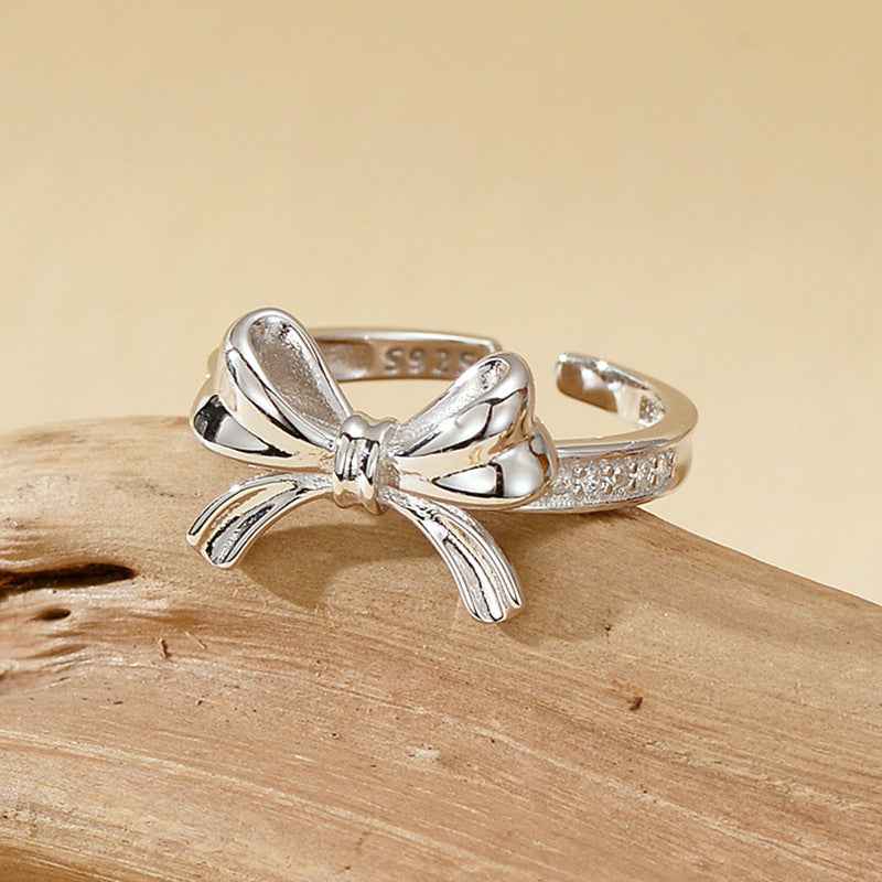 "Grace Bow" 925 Sterling Silver Pavé Ribbon Ring - Image 4