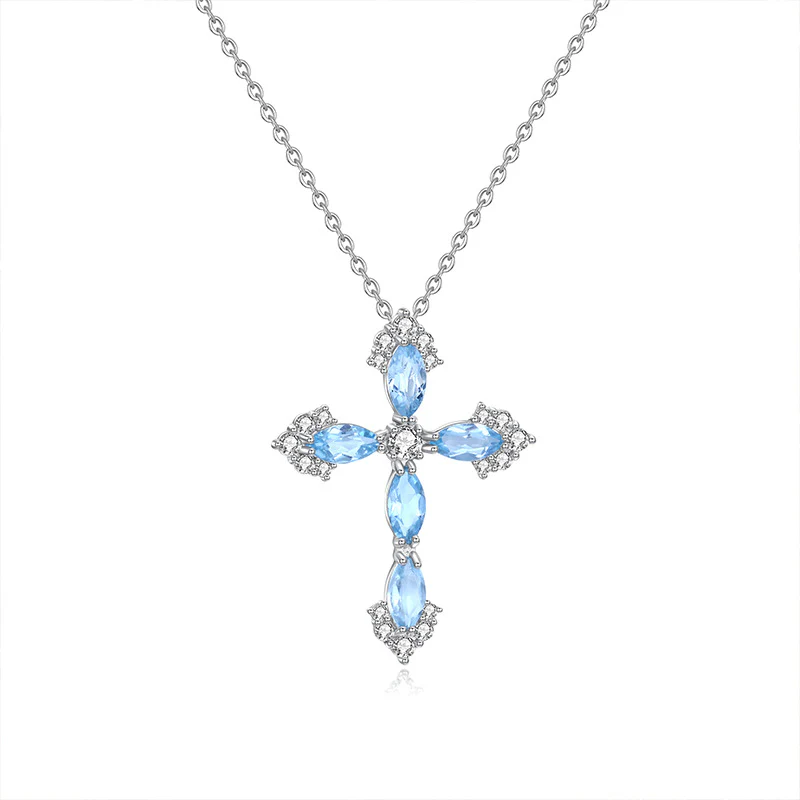"Greek Maiden at the Wishing Well" 925 Sterling Silver Topaz-Blue Cross Pendant Necklace – Unique & Mystical - Image 4