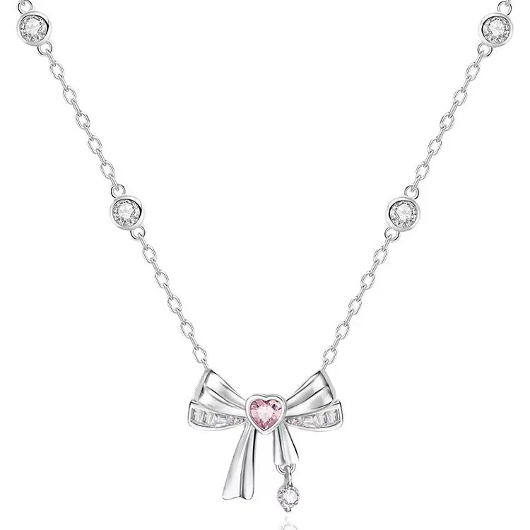 “Half-Sugar Heartbeat” 925 Sterling Silver Bow Necklace