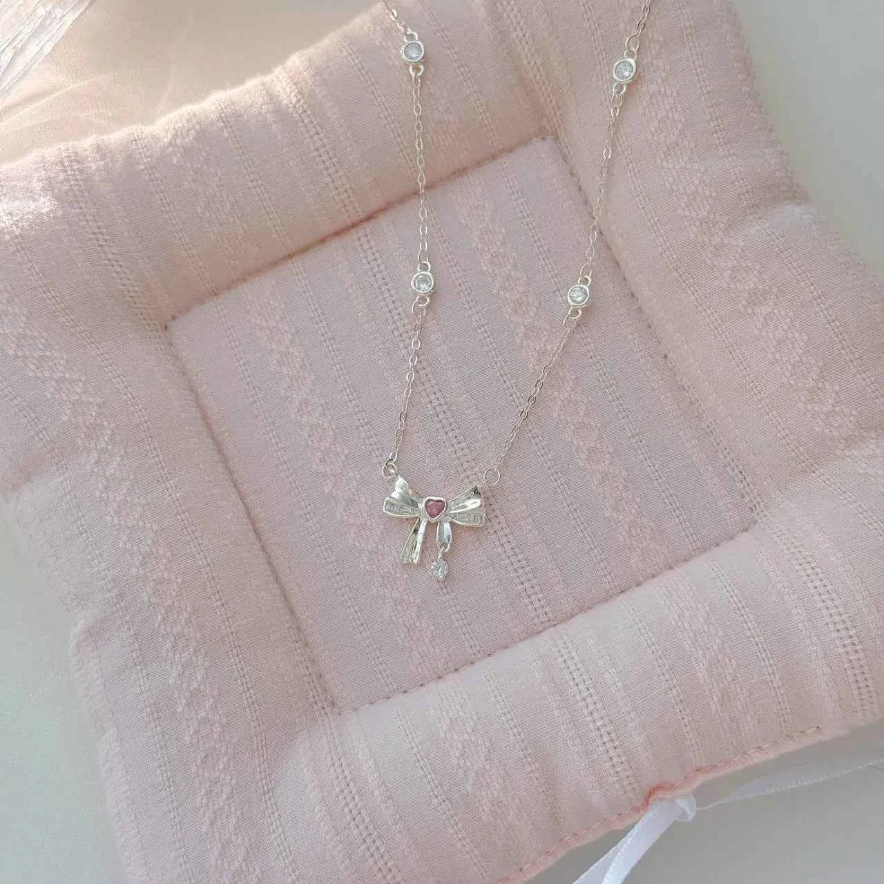 “Half-Sugar Heartbeat” 925 Sterling Silver Bow Necklace - Image 2