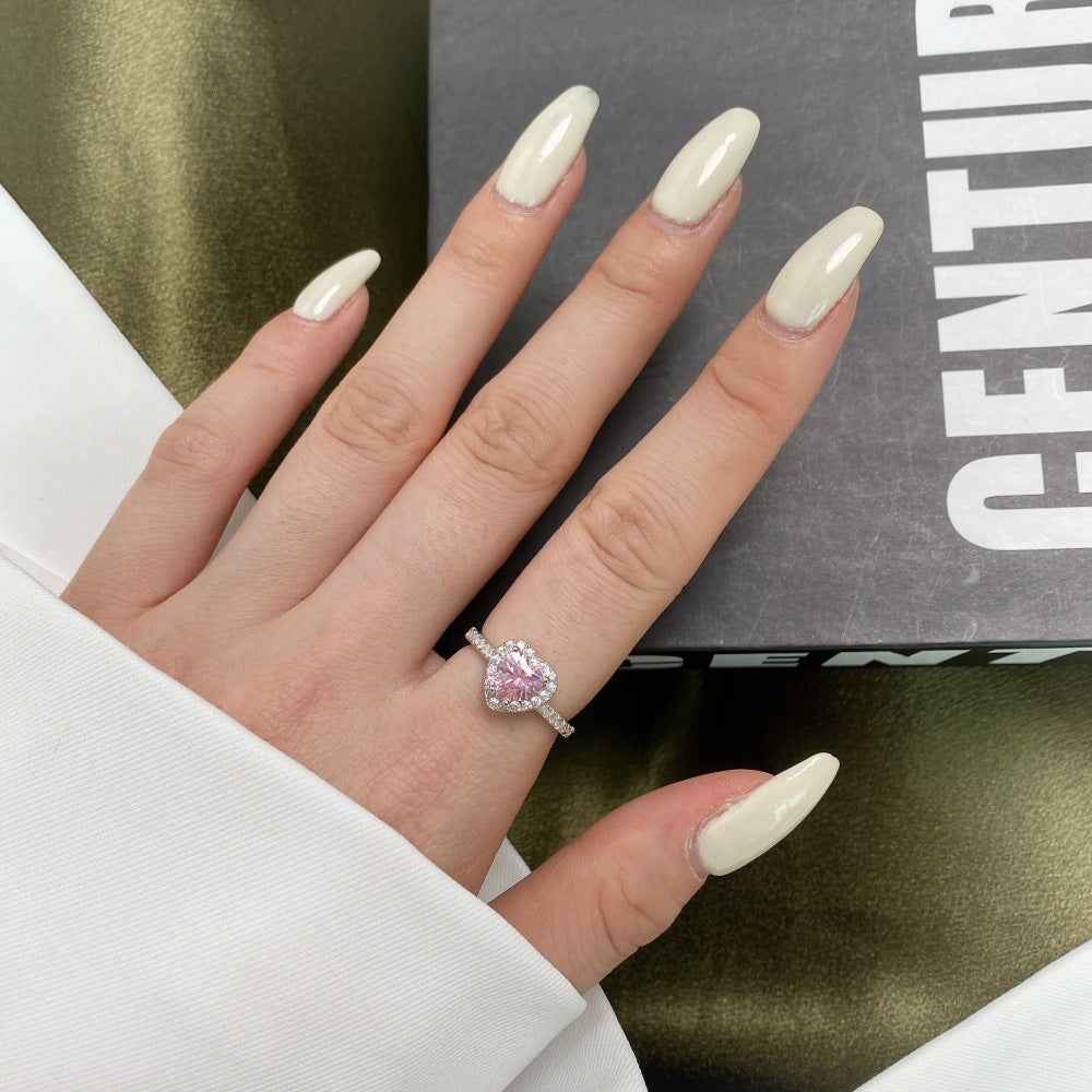 “Halo Blossom Heart” 925 Sterling Silver Pink Heart Halo Ring - Image 4