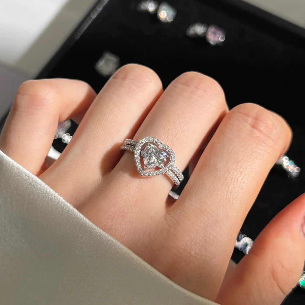 "Heart Duet" 925 Sterling Silver Stackable Ring Set - Image 2
