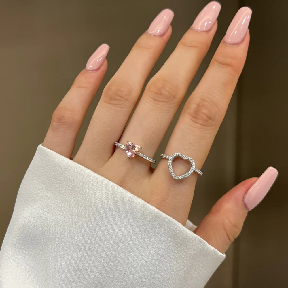 "Heart Duet" 925 Sterling Silver Stackable Ring Set - Image 3