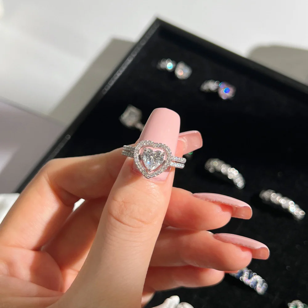 "Heart Duet" 925 Sterling Silver Stackable Ring Set - Image 4