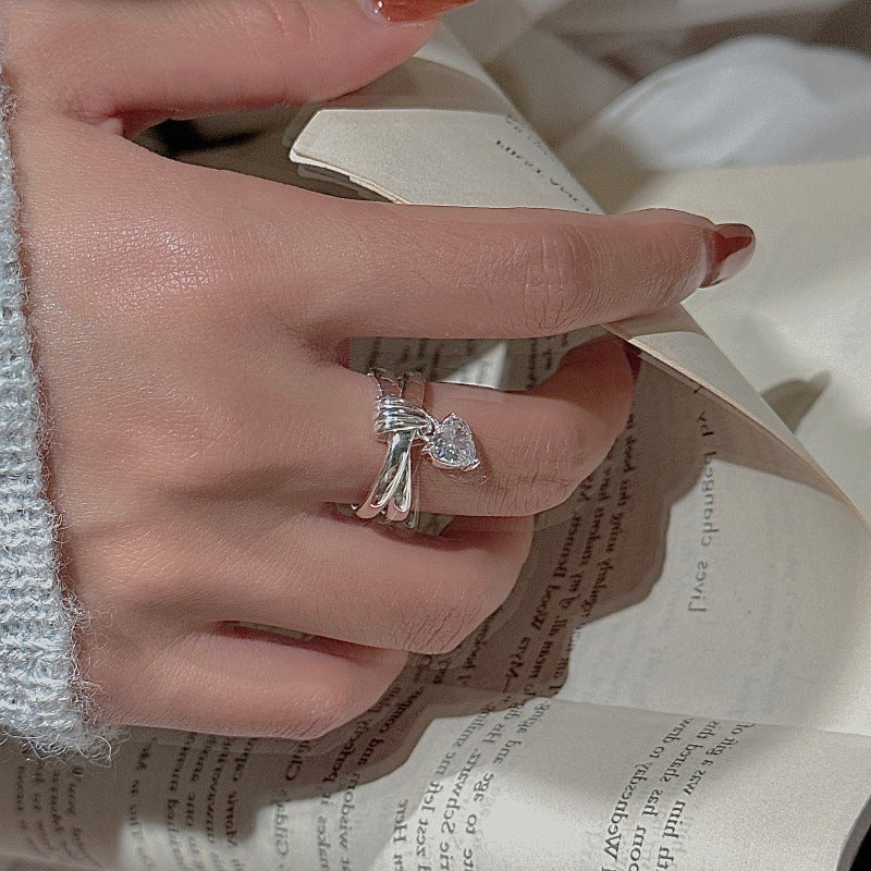 “Heart Knot” 925 Sterling Silver Adjustable Heart Zircon Ring - Image 2