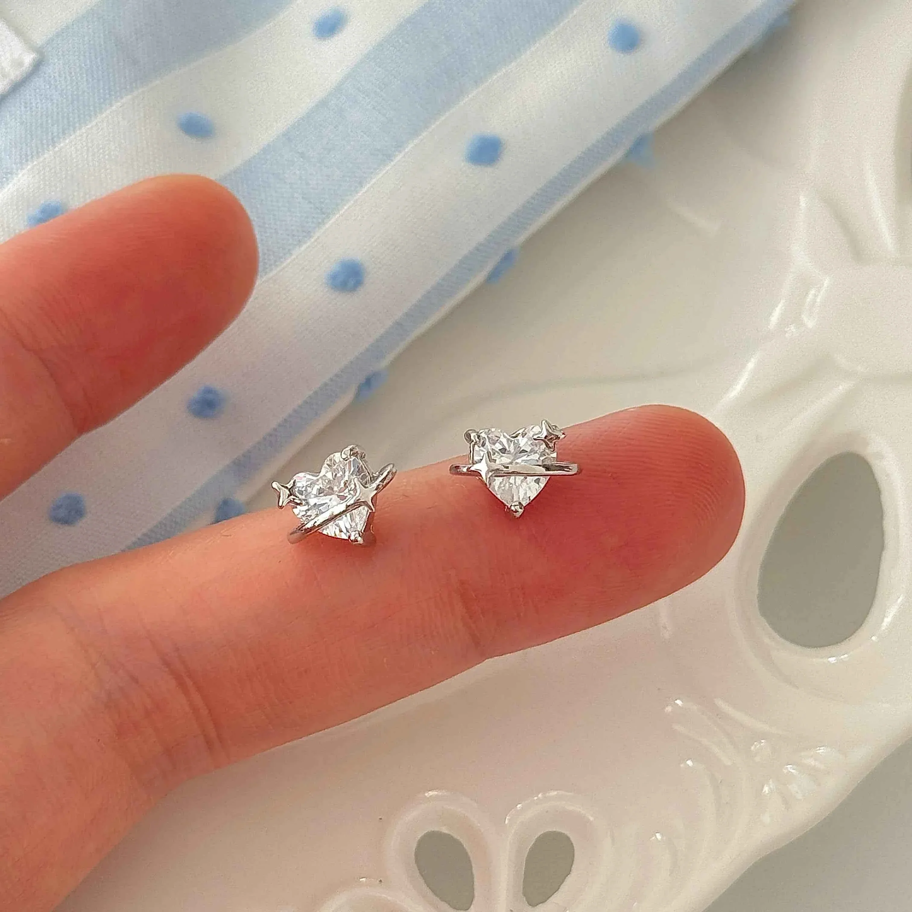 "Heart Orbit" 999 Pure Silver Heart Zircon Orbit Stud Earrings - Sweet and Unique - Image 3